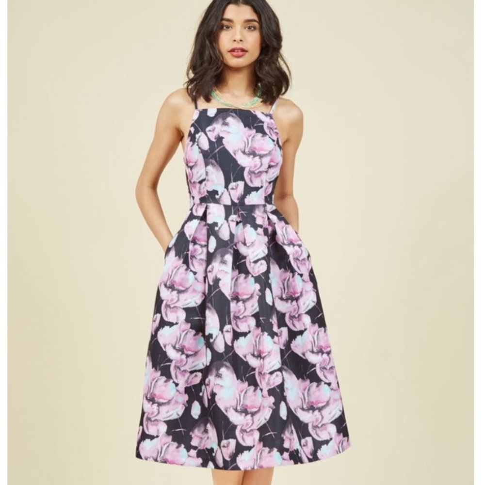 💜 ModCloth Lace & Mesh Purple Peony Print
